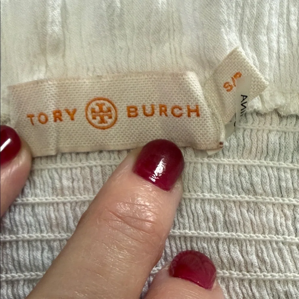 Tory Burch White Gauze Tunic Dress Off Shoulder Eyelet Hem Size S